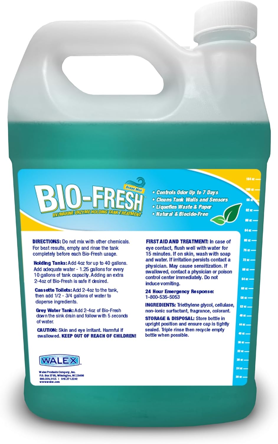 Walex Bio-Fresh Liquid Enzyme Holding Tank Treatment for RV, Camper & Marine - Black Water Tank Deodorizer, Liquifies Waste & Toilet Paper, Septic Tank Safe, Biocide-Free, Ocean Mist, 1 Gallon