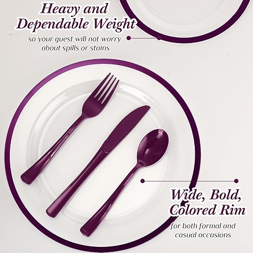 Miniatura 4 de Juego de 300 platos de plástico transparente con borde para 50 invitados, color negro