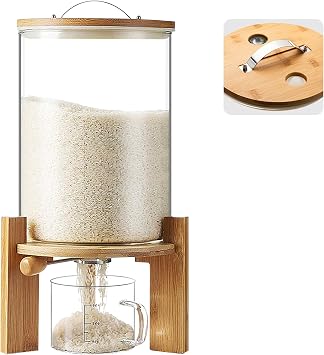Rice Dispenser 5L/8L, Multifunctional Cereal Storage Containers, Rice Bucket with Measuring Cup and Airtight Lid, Rice Storage Container for Countertop OrganizationSize8L