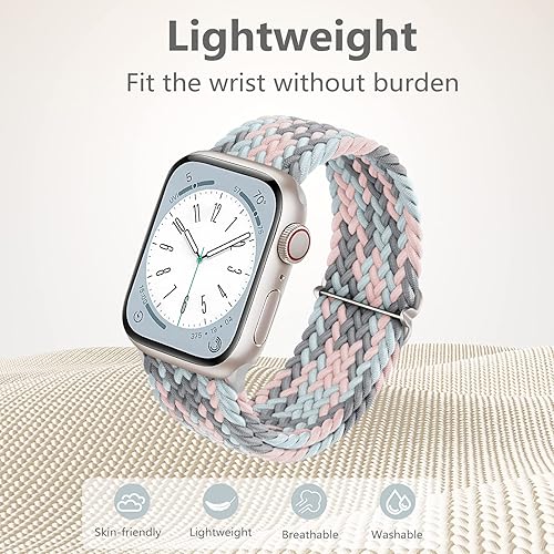 Miniatura 7 de DaQin Paquete de 4 correas trenzadas Solo Loop compatibles con Apple Watch de 1.496 pulgadas, 1.575 pulgadas, 1.614 pulgadas, 1.654 pulgadas, 1.732