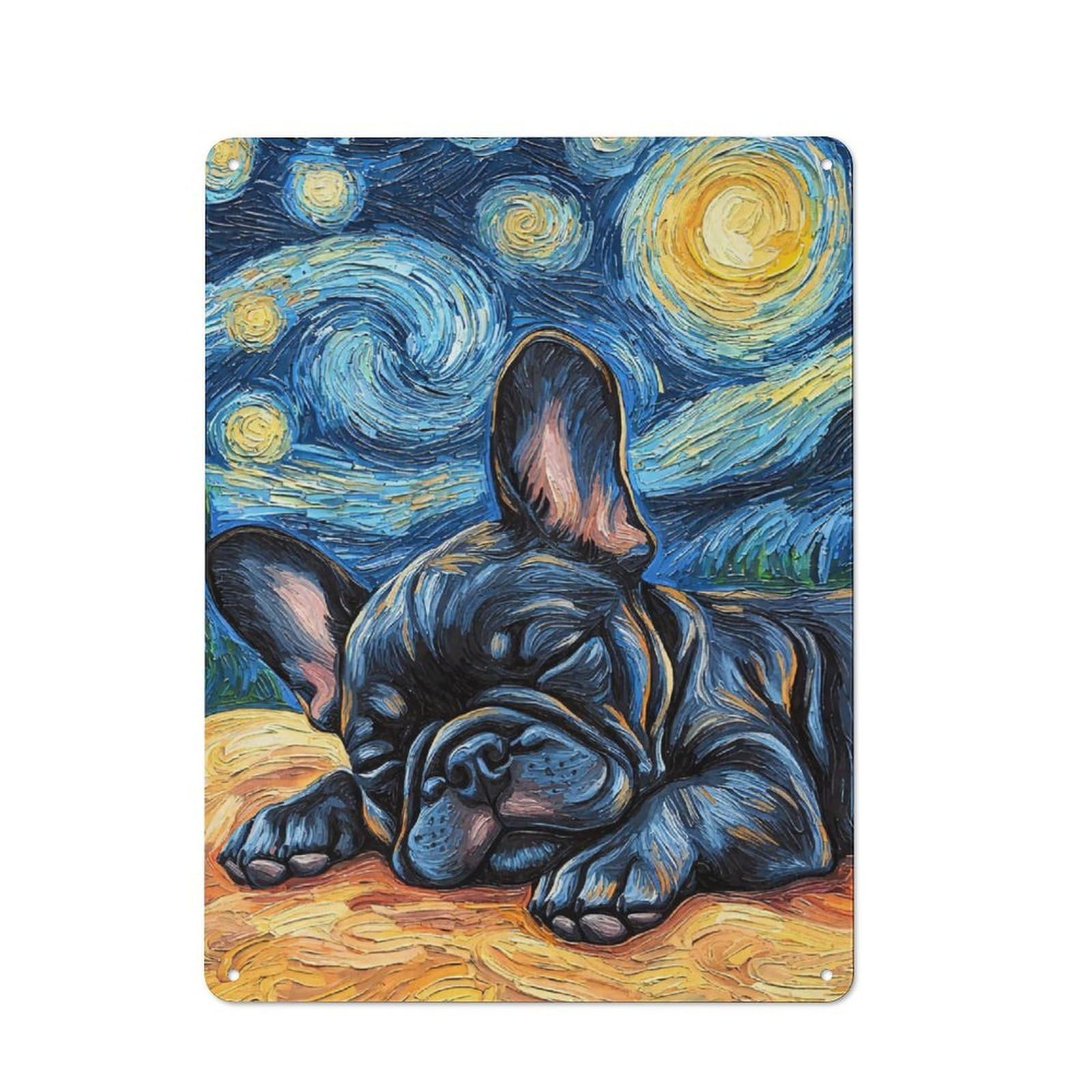 Junmoney French Bulldog Puppy Sleeping Retro Tin Sign 40X30cm For Workshop Wall, For Collectors Of Retro Metal Wall Decor