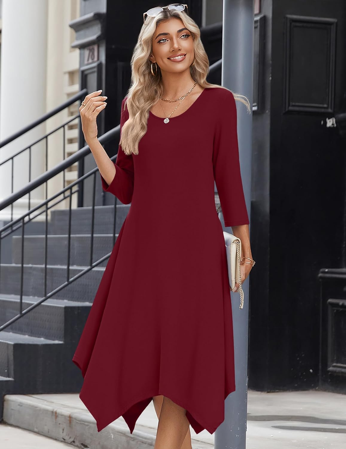 Zeagoo Midi Dresses Women 2026 Spring Dress 3/4 Sleeve Casual Dresses with Pockets A Line Summer Beach Sundress - Image 2