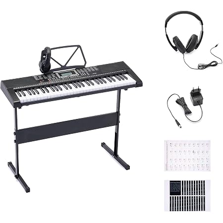 Clavier Piano Numérique 61 Touches POGOLAB Avec Pupitre - 255 Rythmes, Adaptateur 9V, Autocollants Notes Pour Débutants