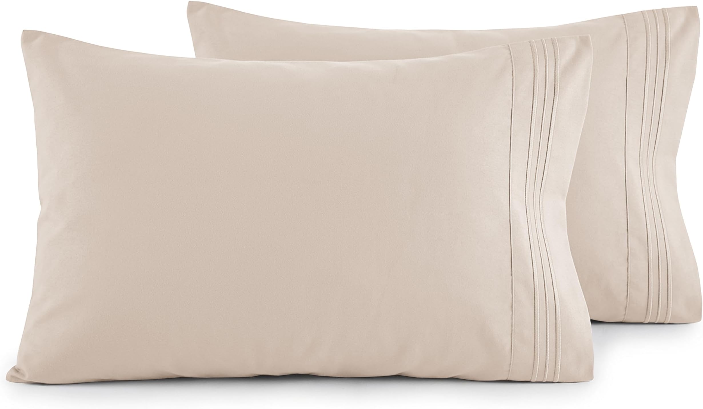Elegant Comfort Luxury Ultra-Soft 2-Piece Pillowcase Set - 1500 Premium Hotel Quality Microfiber Double Brushed - Wrinkle Resistant, Standard/Queen, Cream/Tan