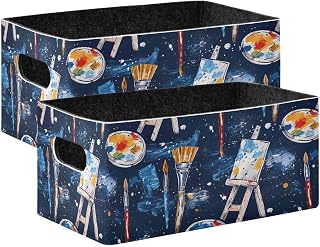 Cartoon Drawing Board Foldable Felt Storage Basket, Storage Box, Collapsible Cube Shelf Closet Organizer Bin for Bedroom Office Home, Clothes and Office Files, 2 Pack
