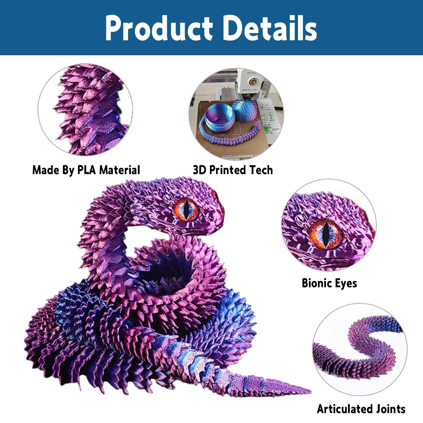 nnOuOnn 3D Printed Snake in Egg, 3D Printed Fidget Mini Animals Toy Articular Mobility Toys - Image 3