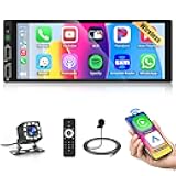 6.9 inch Single Din Car Stereo Upgrade Wireless Apple Carplay,Hikity 1280 * 480 IPS Touch Screen Car Radio Bluetooth 5.1 Wireless Android Auto,Car Audio Receiver EQ FM 2USB SWC+Backup Camera