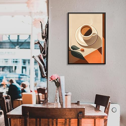 Miniatura 4 de Arte de pared de café expreso retro de los años 70, póster minimalista de lona de terracota de 16 x 24 pulgadas, marco negro, impresiones estéticas
