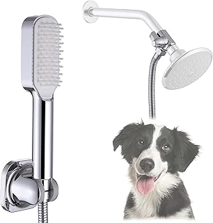 Pet Bathing Comb Sprayer Set - Dog Grooming Tool with Silicone Comb - like Bristles, Extra - Long Hose & Shower Arm Diverter | Handheld Shower Head for Gentle Fur Cleaning & Massage