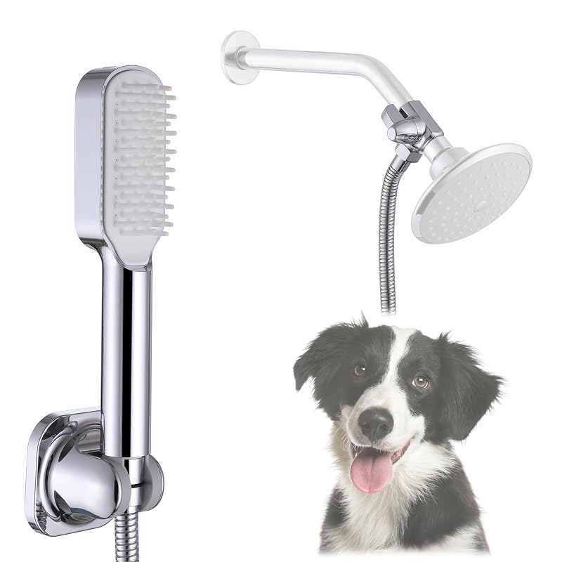 Kit de ducha manual para banho de cães com escova de silicone REV REEGE, mangueira flexível de 2,44 m