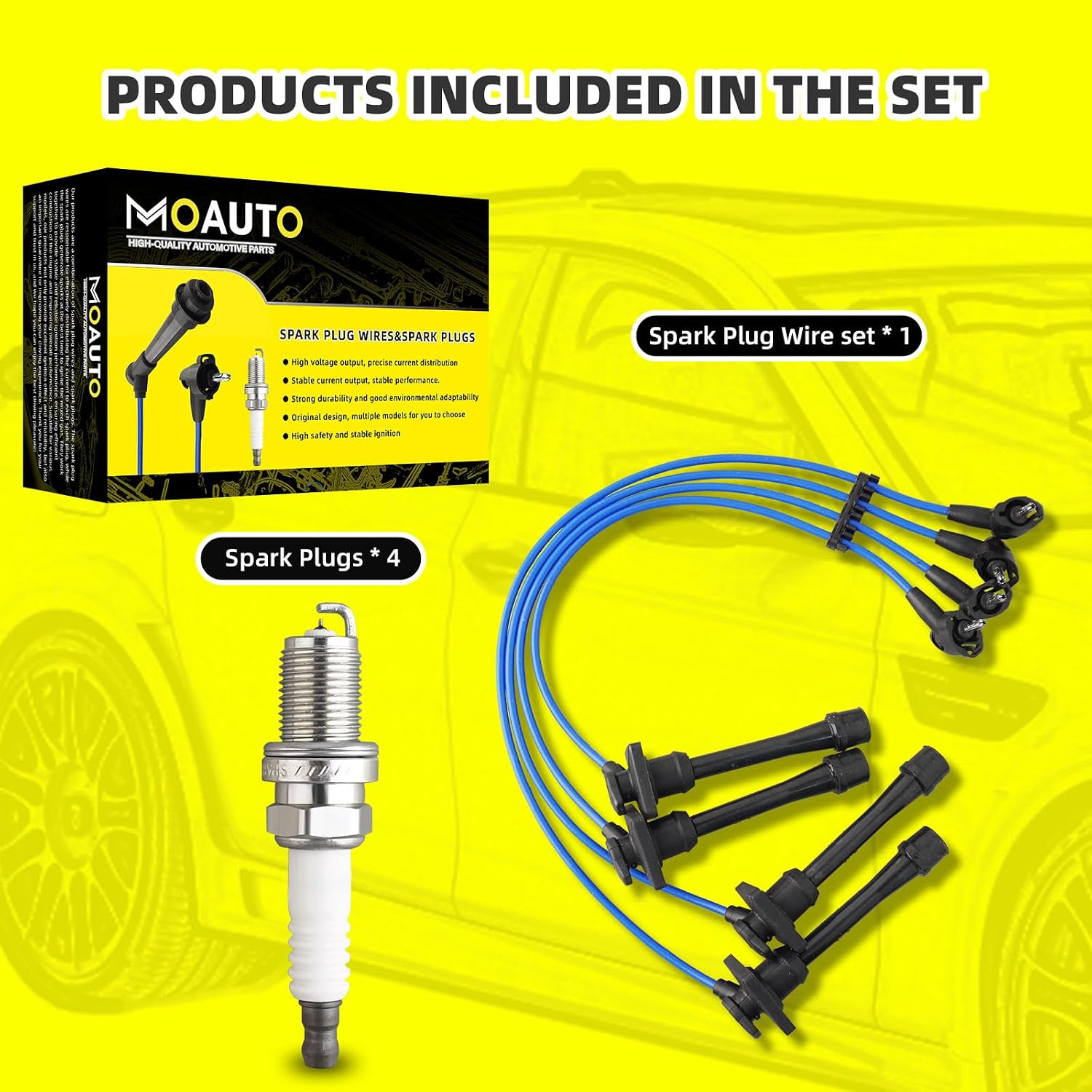 Set of 4 PCS Iridium Spark Plugs with Wire Set 671-4153 55910 8128 RC-TE41 90919-22419 Compatible with Geo Prizm Toyota Corolla 1993-1997 Celica 1994-1997 1.6L 1.8L