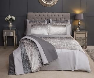 Olivia Rocco Duvet Cover Aurora Velvet Sparkle Duvet Quilt Set Luxe Bedding Collection, Silver, King