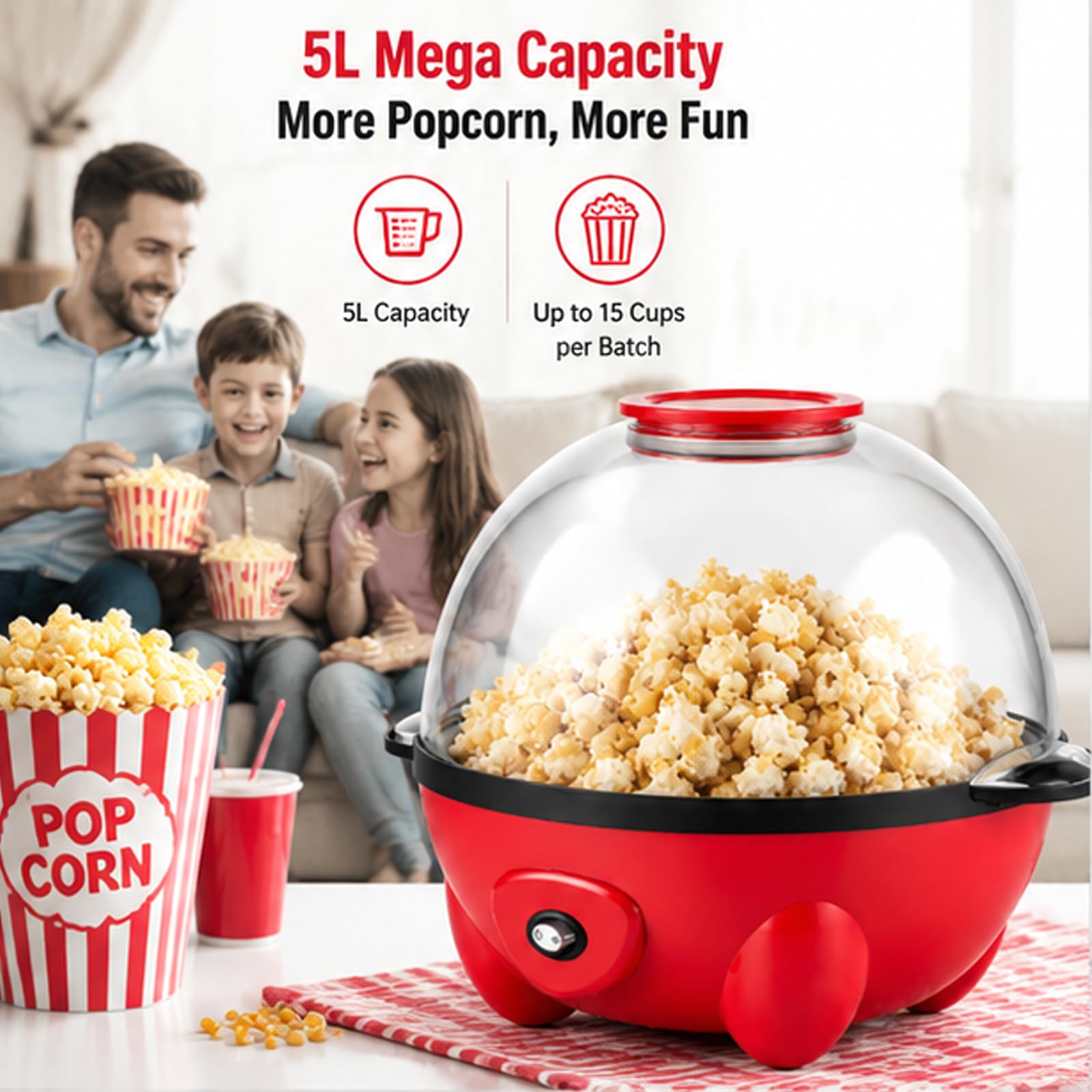 700W elektryczny popcorn maker, pojemność 5L | Włącznik/wyłącznik, łatwa w czyszczeniu powierzchnia, automatyczne mieszanie maszyny do popcornu do kina