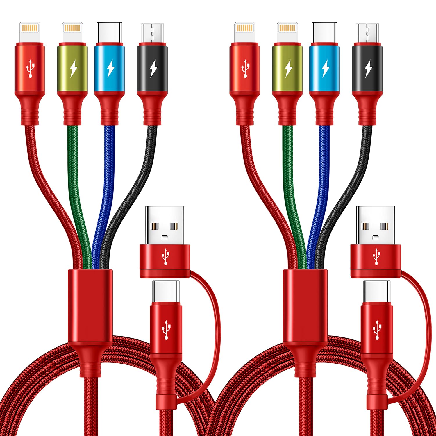 Minlu Multi USB Kabel, Multi Ladekabel 6 in 1, USB Ladekabel mit Datenübertragung [2Stück 1.8m] Ladekabels Schnellladekabel mit Micro/Typ C/Lightning für iPhone 17 16 15 14 13,Android,Galaxy,Tablet