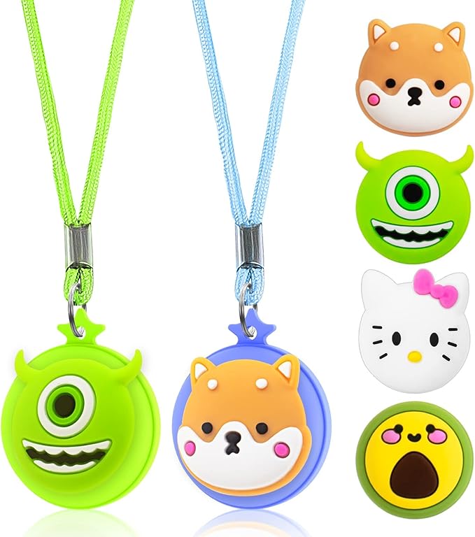 AirTag Necklace Kids, 2 Pack Holder for Apple Air Tag Toddler Silicone