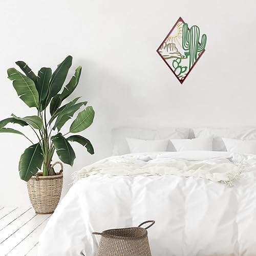 Miniatura 5 de Ecqizer Decoración de pared de metal con diseño de cactus del suroeste, decoración de pared de metal con temática natural, decoración moderna de