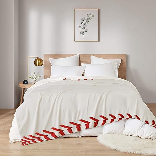 Miniatura 5 de Ottoy Manta de microforro polar súper suave con patrón de béisbol, ligera, de doble cara, decorativa, para sofá, viajes, regazo, cama, tamaño