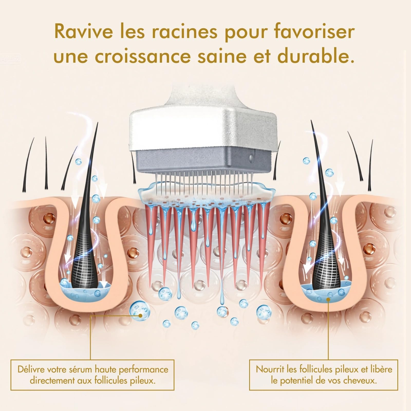 Derma Stamp 0-3mm Réglable, 2 in 1 Dermastamp Cheveux avec 64 Micro-aiguilles+120 Micro-aiguilles, Stimuler la Croissance de la Barbe et Des Cheveux pour Cheveux, Barbe, Visage, Corps