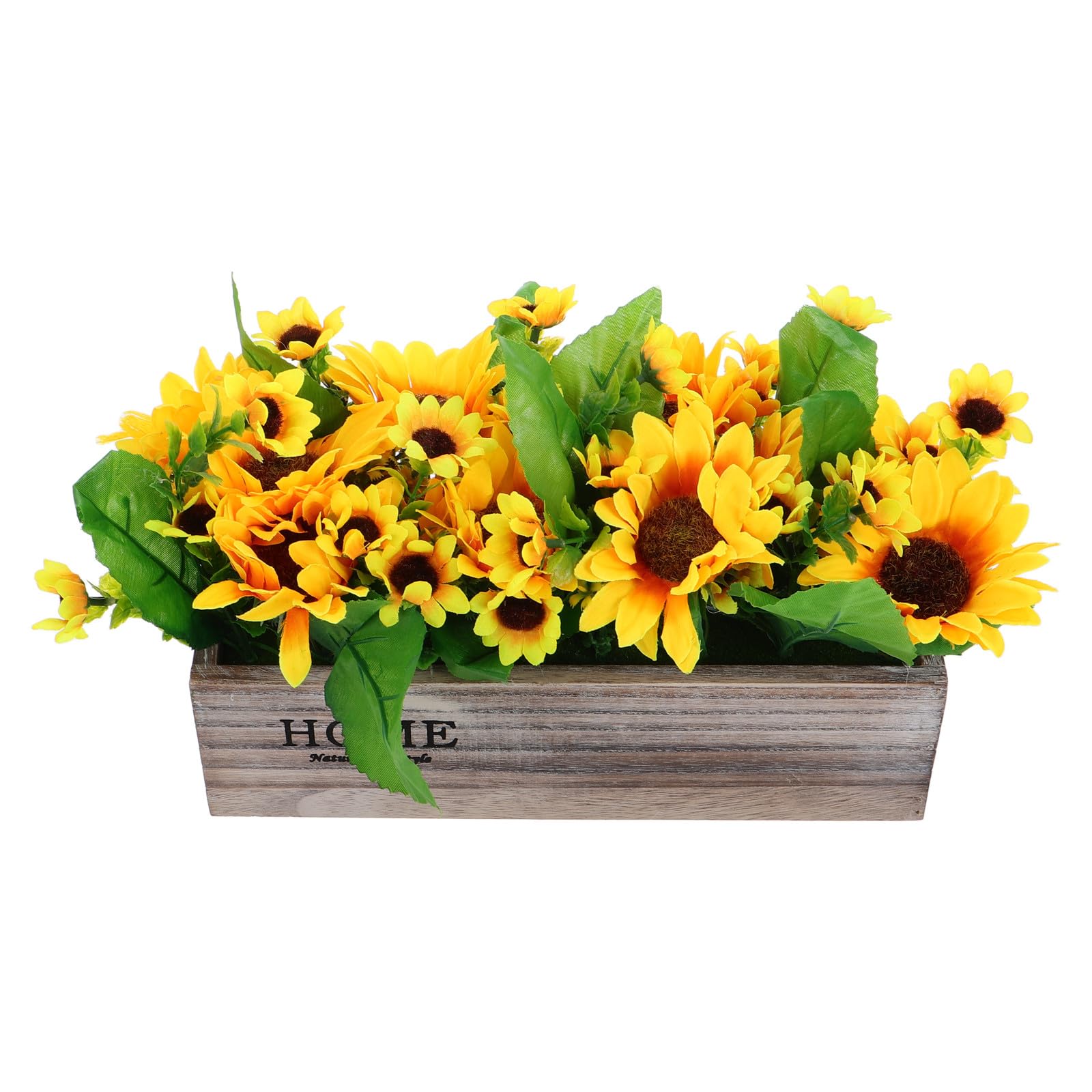 Tournesol artificiel en pot SECFOU plante en soie orange et jardinière bois