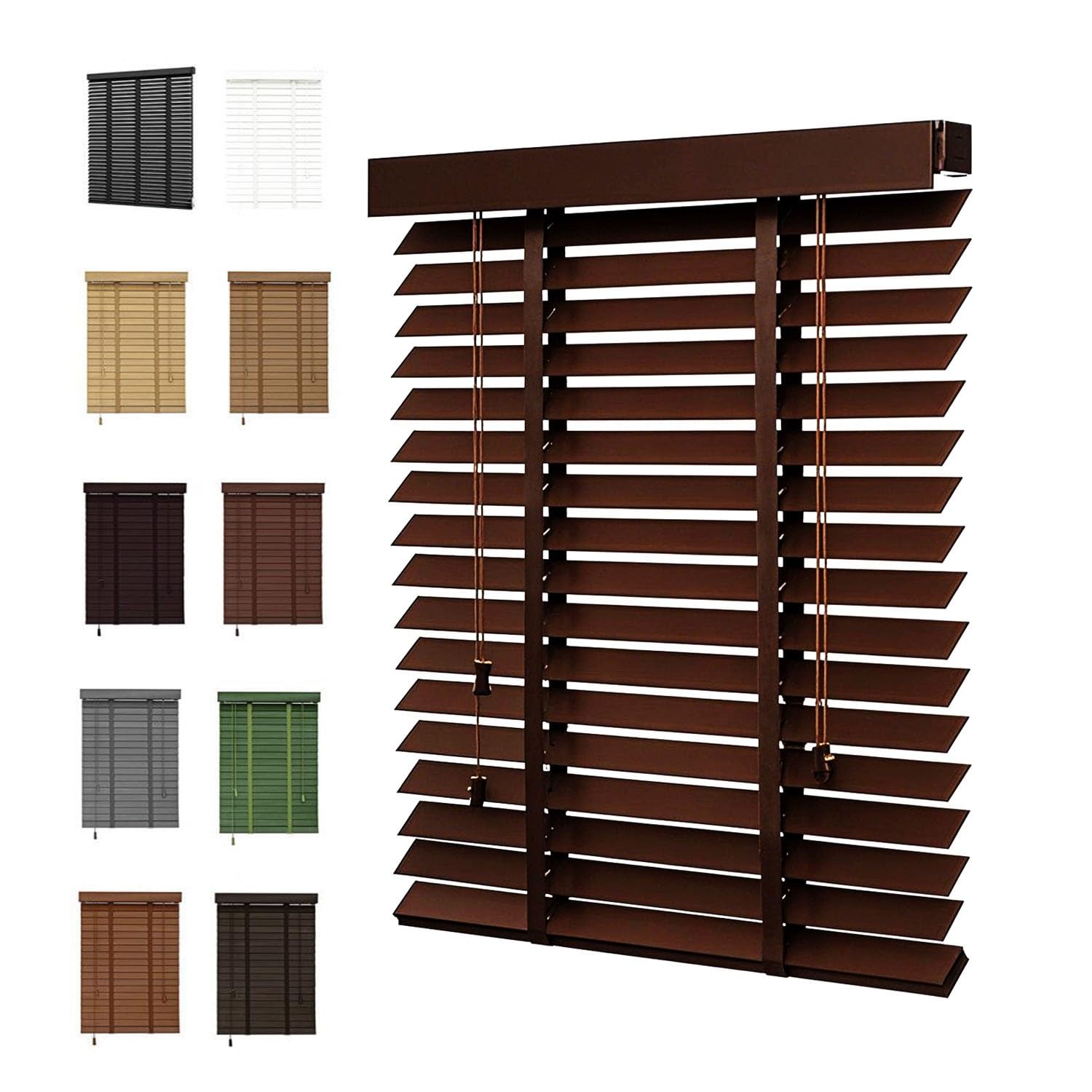 ZXCJTLGN Blackout Window Blinds 2" Slats Indoor Wooden Mini Blind Cordless 21" 27" 33" 37" 47" 48" 56" 51" 63" 67" 72" 74" W Horizontal Venetian Blind