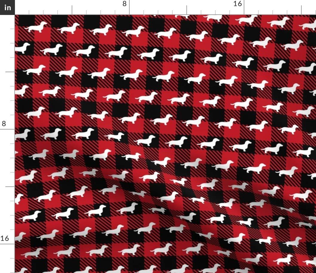 Spoonflower Fabric - Dachshund Buffalo Plaid Dachshunds Dogs Check Red Christmas Black Printed on Petal Signature Cotton Fabric by The Yard - Sewing Quilting Apparel Crafts Decor