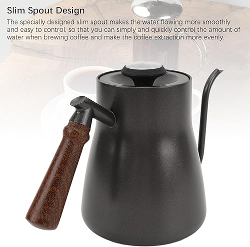 Miniatura 4 de Hervidor de café de cuello de cisne, hervidor de café de 28.7 fl oz con termómetro, boquilla larga y delgada, mango de madera de acero inoxidable,