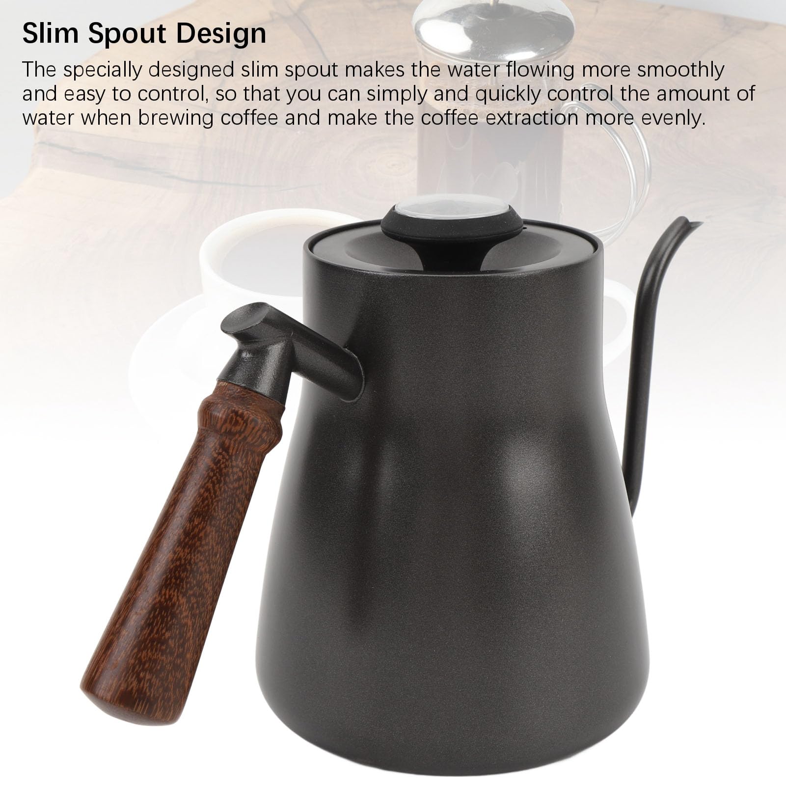 Caleta De Café De 850 Ml Con Boquilla Delgada De TermóMetro, Tetera De Cuello De Cabecera De Madero De Acero Inoxidable Para El Hogar Y La Oficina, Viajes Al Aire Libre Y Otras Act
