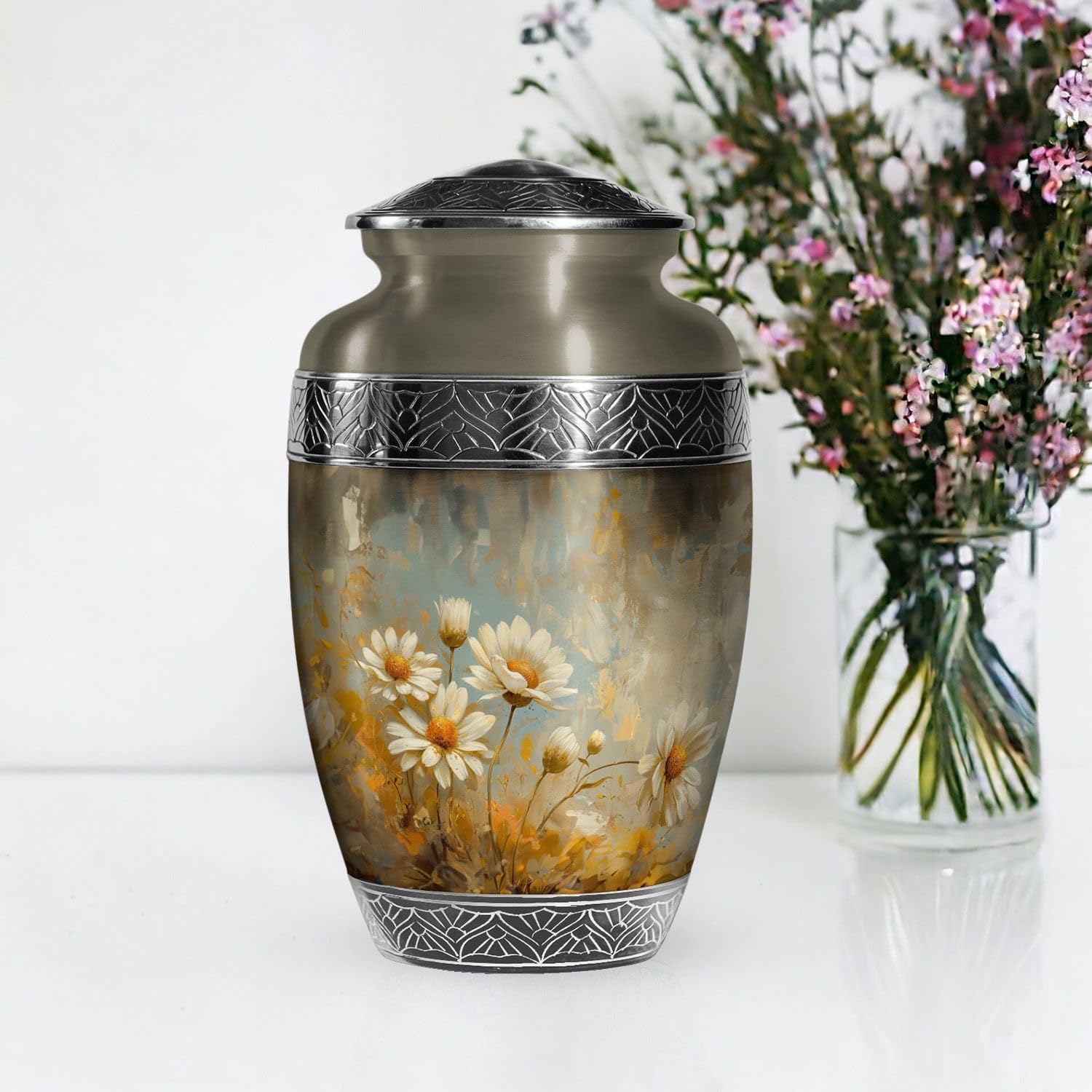 Daisy Flower urn-Large Urn- Decorative Urns - Cremation Urns for Human Ashes Adult Female - Cremation Urns for Men - Ashes Holder - Adult Cremation Urns