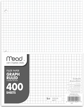 Mead Loose Leaf Paper, Graph Ruled Filler Notebook Paper, 8" x 10-1/2", 400 Sheets, Fits 3-Ring Binder 150038-ECM