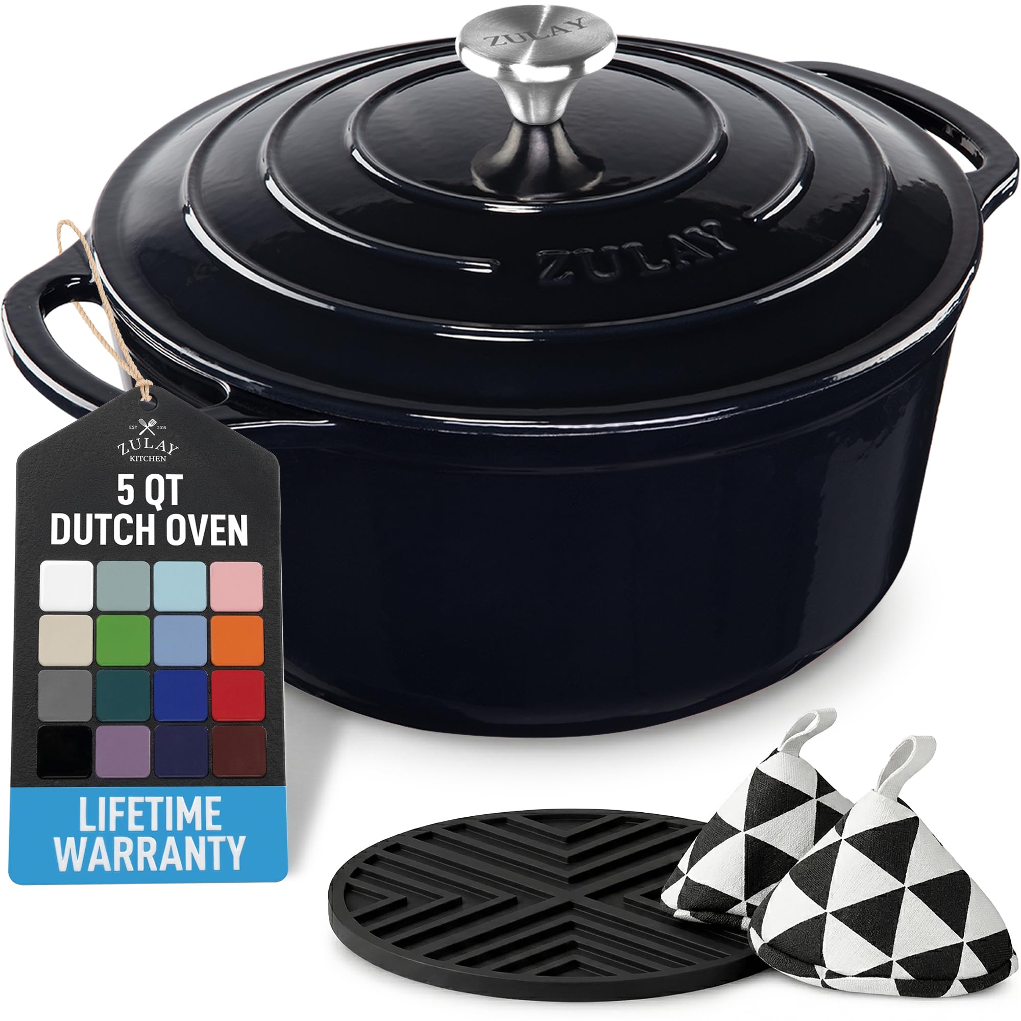 Zulay Kitchen 5 Quart Enameled Cast Iron Dutch Oven Pot with Lid