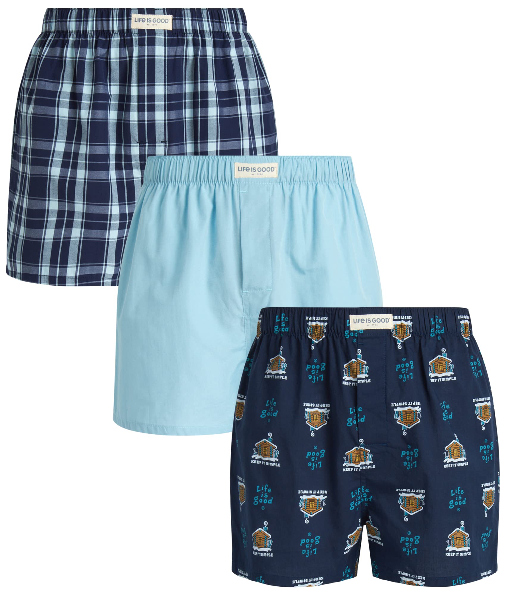Life is GoodMen’s Boxer Briefs - 3 Pack Cotton Woven Boxers with Fly Opening - Breathable Underwear Boxers for Men (S-XL)