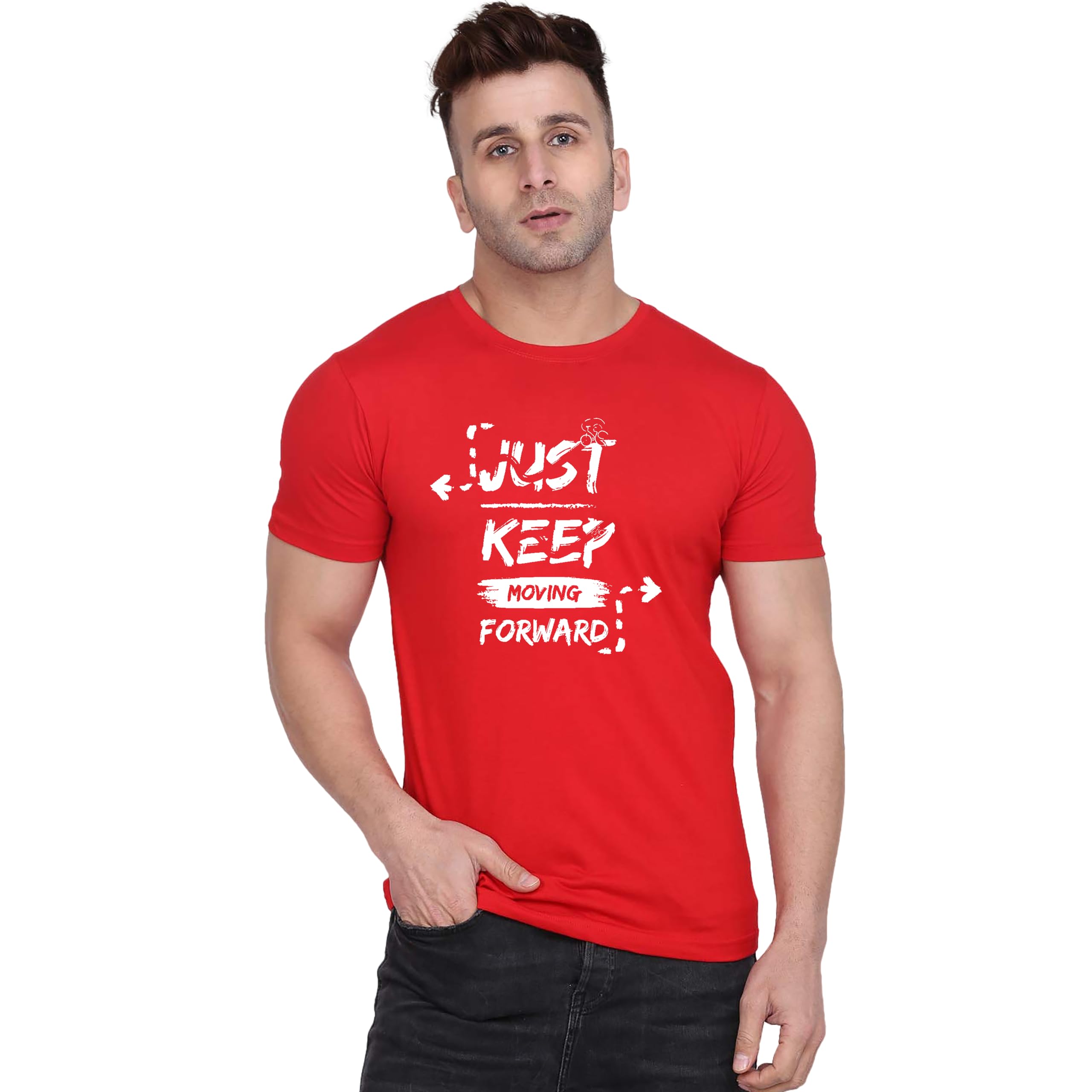 Original Way Men Cotton Half Sleeve Round Neck Stylish Mens Casual Wear Hand Loose Creative Graphics Printed Printed T Shirt HSR-3675-image-0