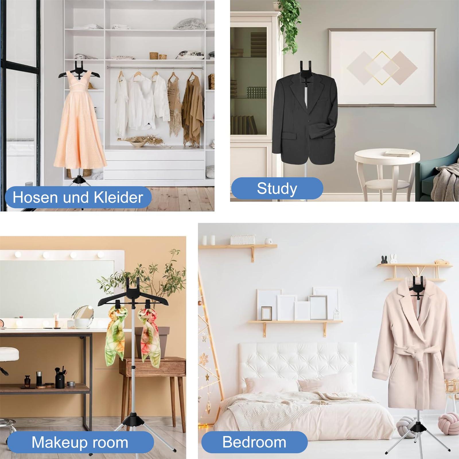 Séchoir à vapeur pour vêtements, 80 à 160 cm, trépied télescopique, défroisseur à vapeur portable, avec gants de repassage, convient pour les voyages et l'utilisation domestique