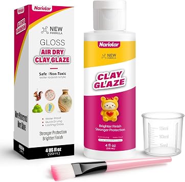 Nariolar Air Dry Clay Glaze - 4fl oz/120ml Clay Varnish Gloss with Measuring Cup & Brush, Scratch Resistant, Waterproof, Prevents Cracking, High-Gloss Finish for Pottery & Craft Projects