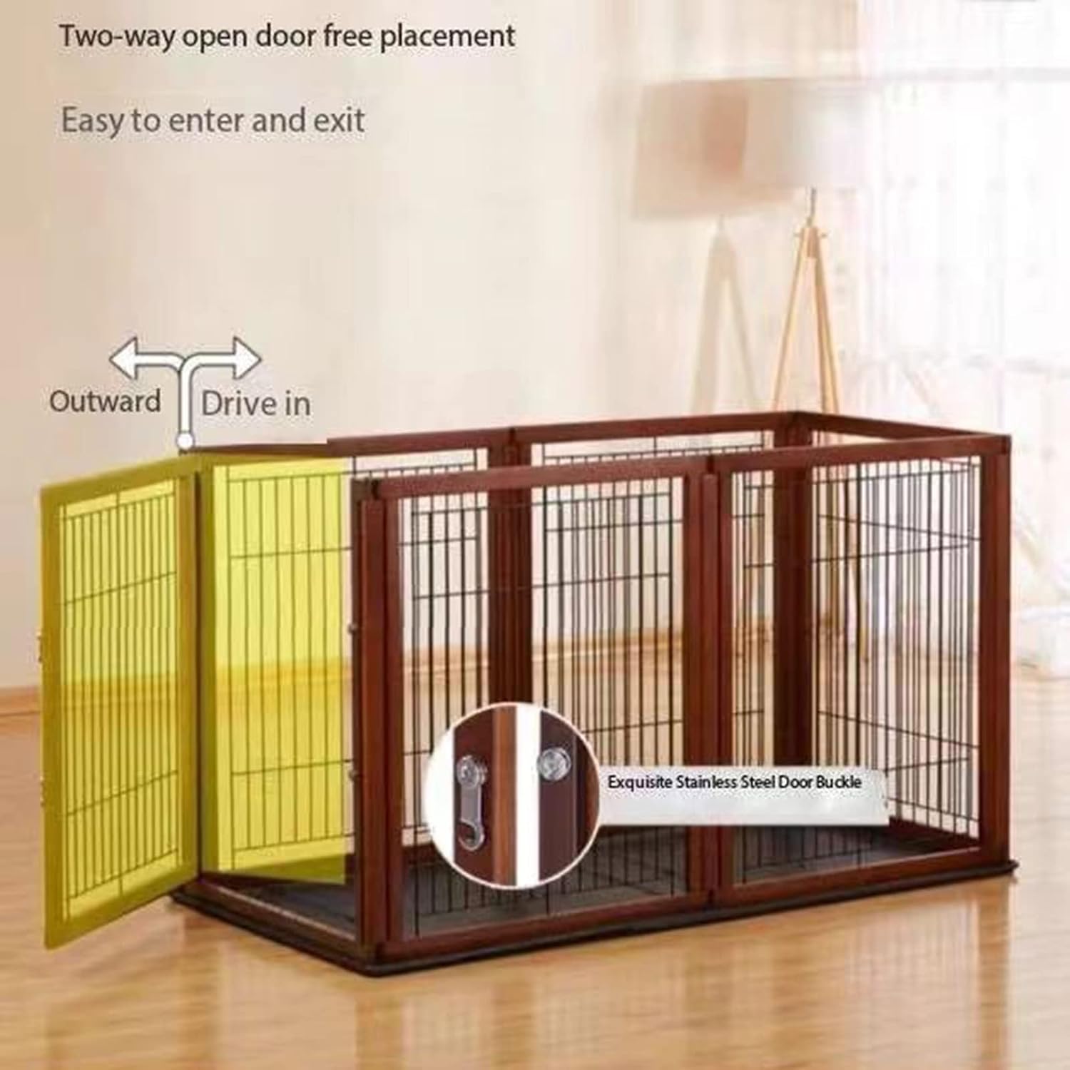 Gated Pet Freestanding Dog Gate, Wooden Dog Playpen, Foldable, Pet Safety Fence for Doorways, Stairs and Kitchen (C)