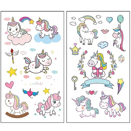 Miniatura 7 de Tatuajes de unicornio para niñas  Skin SAFE - Juego de calcomanías corporales impermeables para niños, regalos de fiesta de cumpleaños, bolsas,