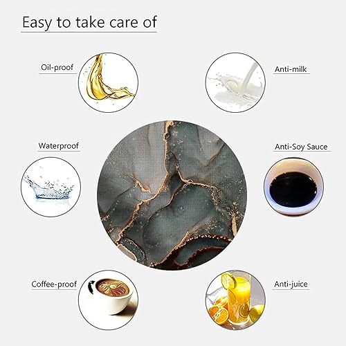 Miniatura 5 de SongYi Mantel ajustable cuadrado de mármol negro y dorado, borde elástico de mármol gris, mantel de poliéster resistente a las manchas y a las