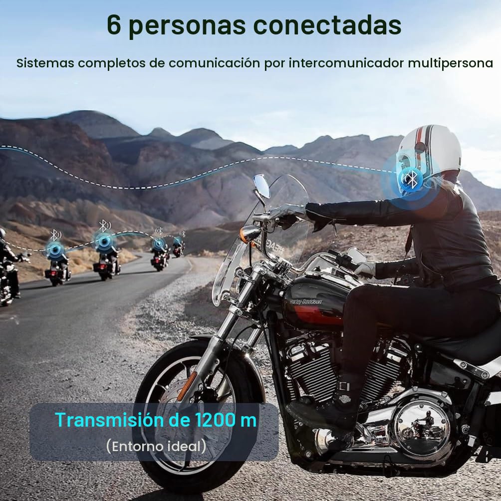 V6 Pro Motocicleta Intercomunicador, 2 Casco Auricular Intercom Kit con cancelación de Ruido, 1Km Distancia, IP67 Impermeable Universal Motocicleta Sistema de Comunicación (Negro-Dos)