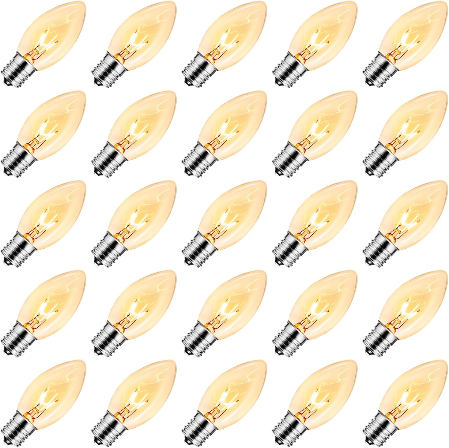 Brightown 25 Pack C9 Bulbs Incandescent Light Bulbs, Christmas C9 Replacement Bulbs for Christmas String Light, E17 Intermediate Base, 7 Watt, Clear Clear 25 Count (Pack of 1)