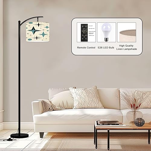 Miniatura 3 de Arc Floor Lamp Mid Century Retro Abstract Geometric Space Vintage Classic 1950S 1960S Tall Standing Lamp Modern Dimmable with Remote Adjustable Drum