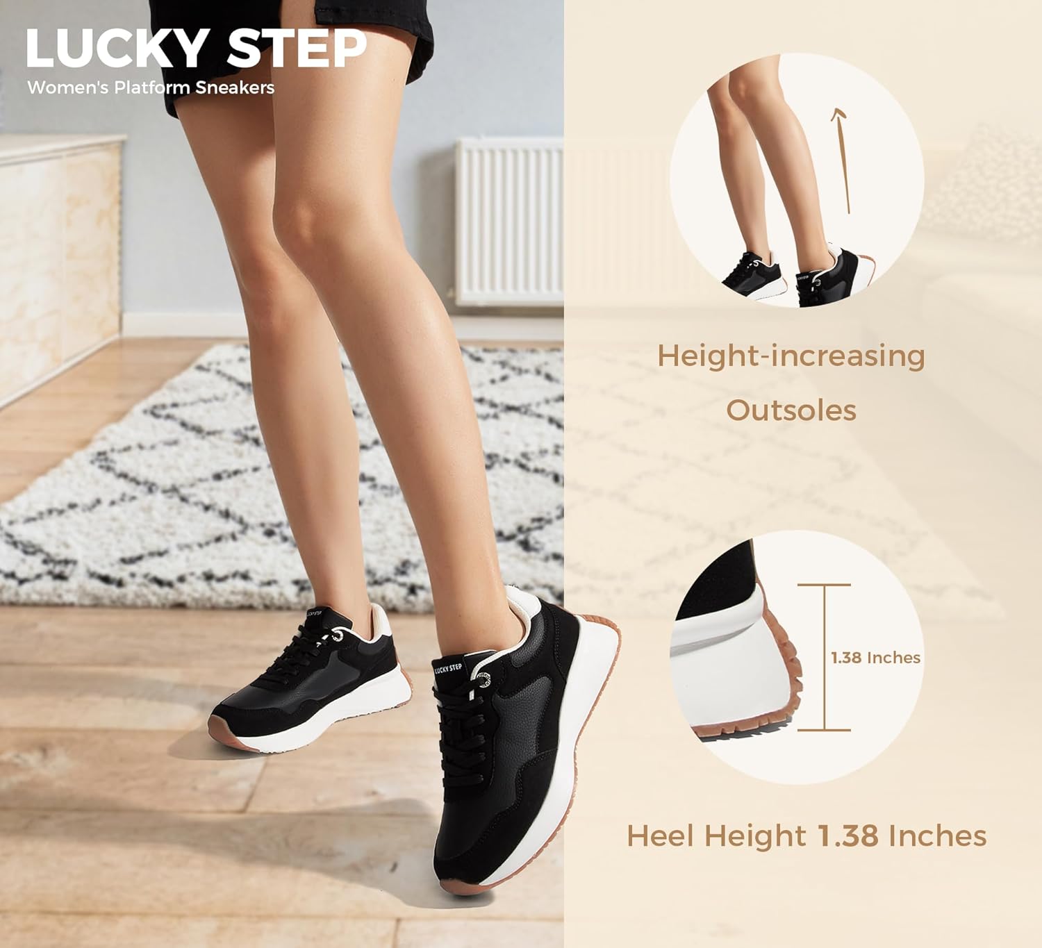 LUCKY STEP Women's Fashion Platform Sneakers Comfortable Breathable Running Walking Shoes Anti-Slip Casual Tennis Skate - Image 8