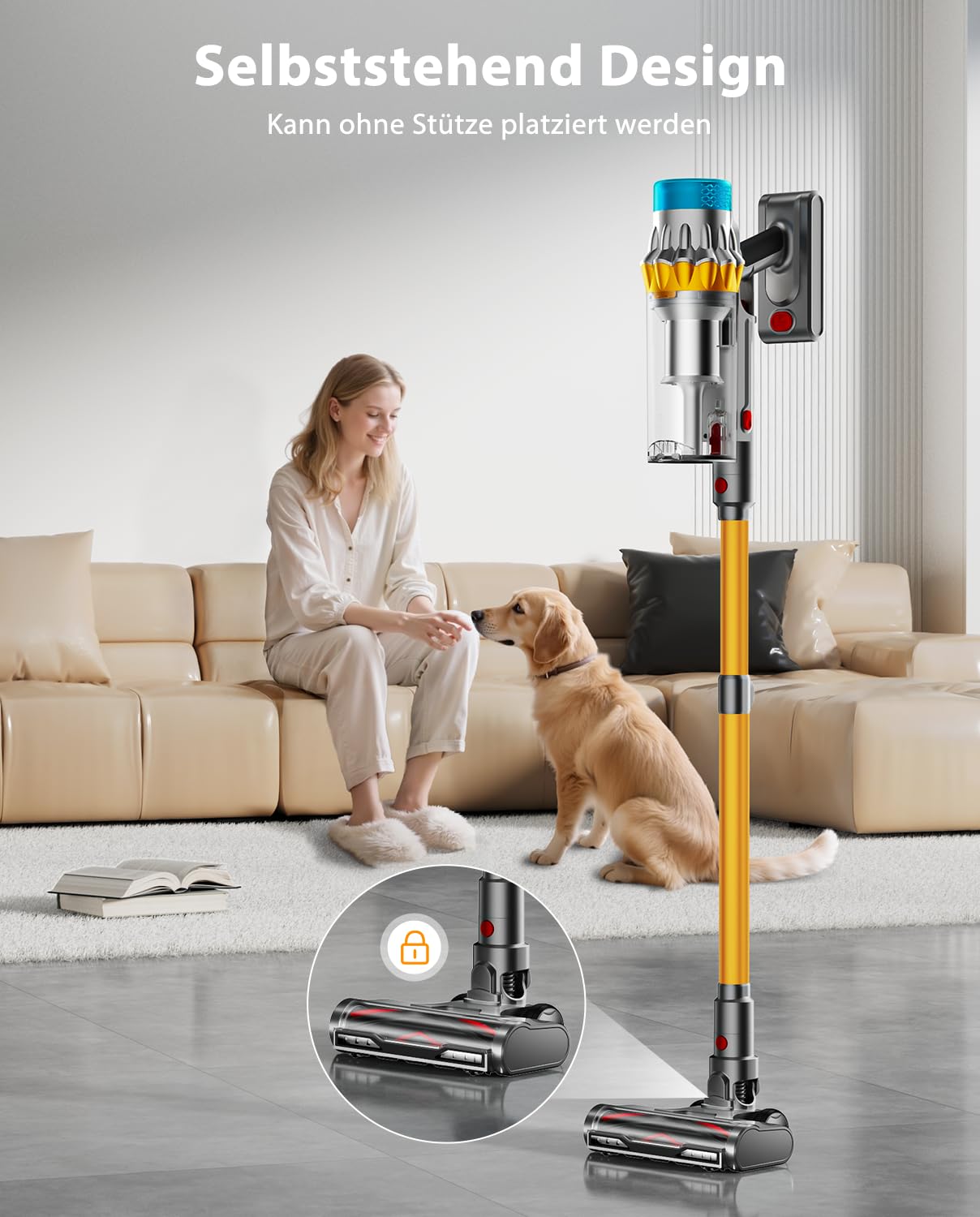Akku Staubsauger, 50kPa/650W/70Min Staubsauger Kabellos,mit OLED-Display und 1,8-Liter-Behälter, Leistungsstarker, Geeignet für Teppiche, Hartböden und Haare
