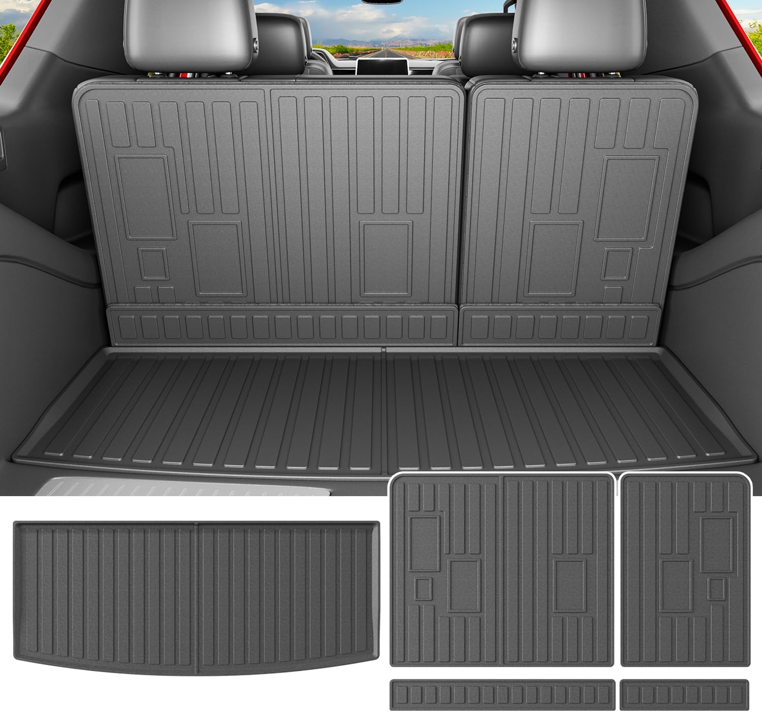 powoq Cargo Mat Compatible with 2022-2026 Chevy Tahoe GMC Yukon Cargo Liner TPE Trunk Mat Backrest Trunk Liner Replacement for 2022 2023 2024 2025 2026 Chevy Tahoe Accessories