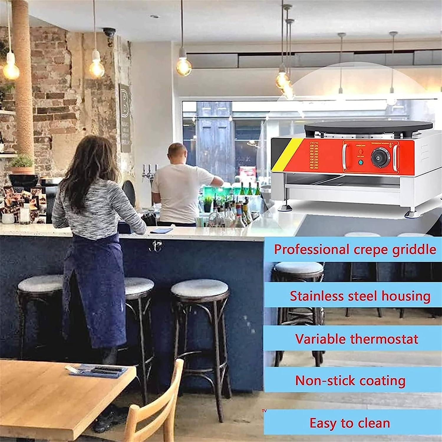 Commercial Electric Crepe Maker, Pancake Baking Machine Non-Stick Electric Crepe Pan Single Hotplate Adjustable Temperature with Batter Spreader for Tortilla