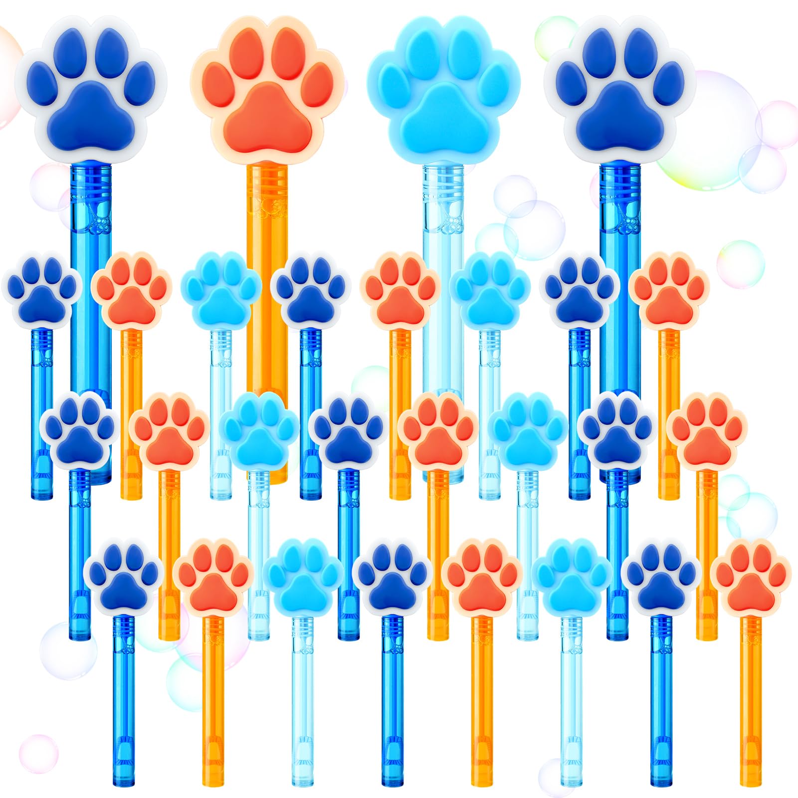 Civaner 36pcs Blue Dog Party Favor Dog Paw Bubble Wands Bulk Blue and Orange Birthday Bubble Maker Birthday Gifts Goody Bag Stuffers Party Favors Supplies(Paw Print)