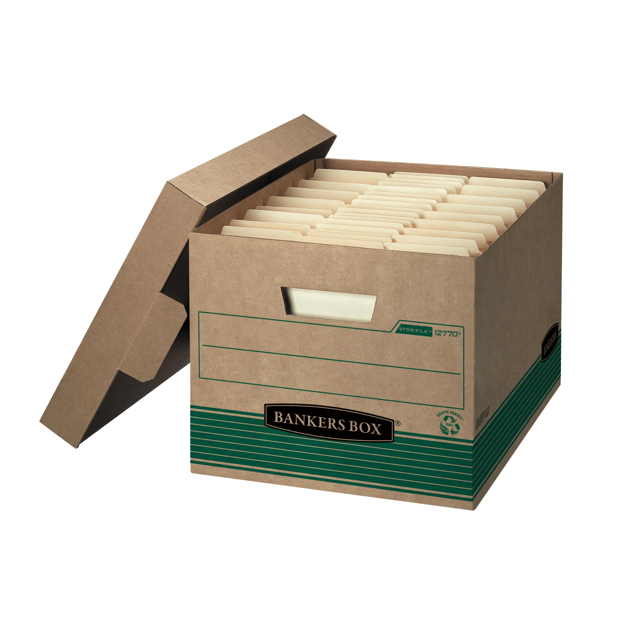 Stor/File Extra Strength Storage Box, Letter/Legal, Kraft/Green, 12/Carton