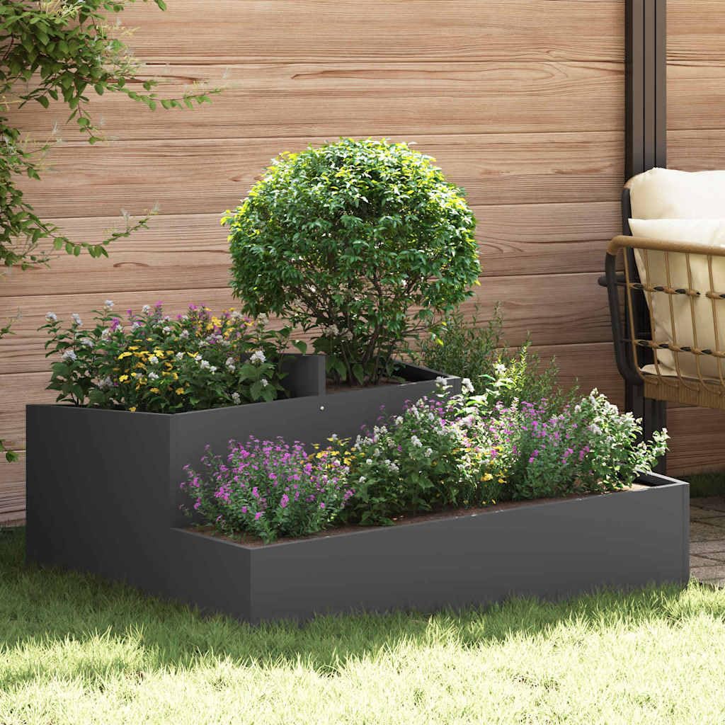 Maceta de metal rectangular moderna, blanca, 80 x 80 x 48 cm, maceta de jardín de acero con fondo abierto para un buen drenaje de agua y plantas saludables, construcción duradera para terraza