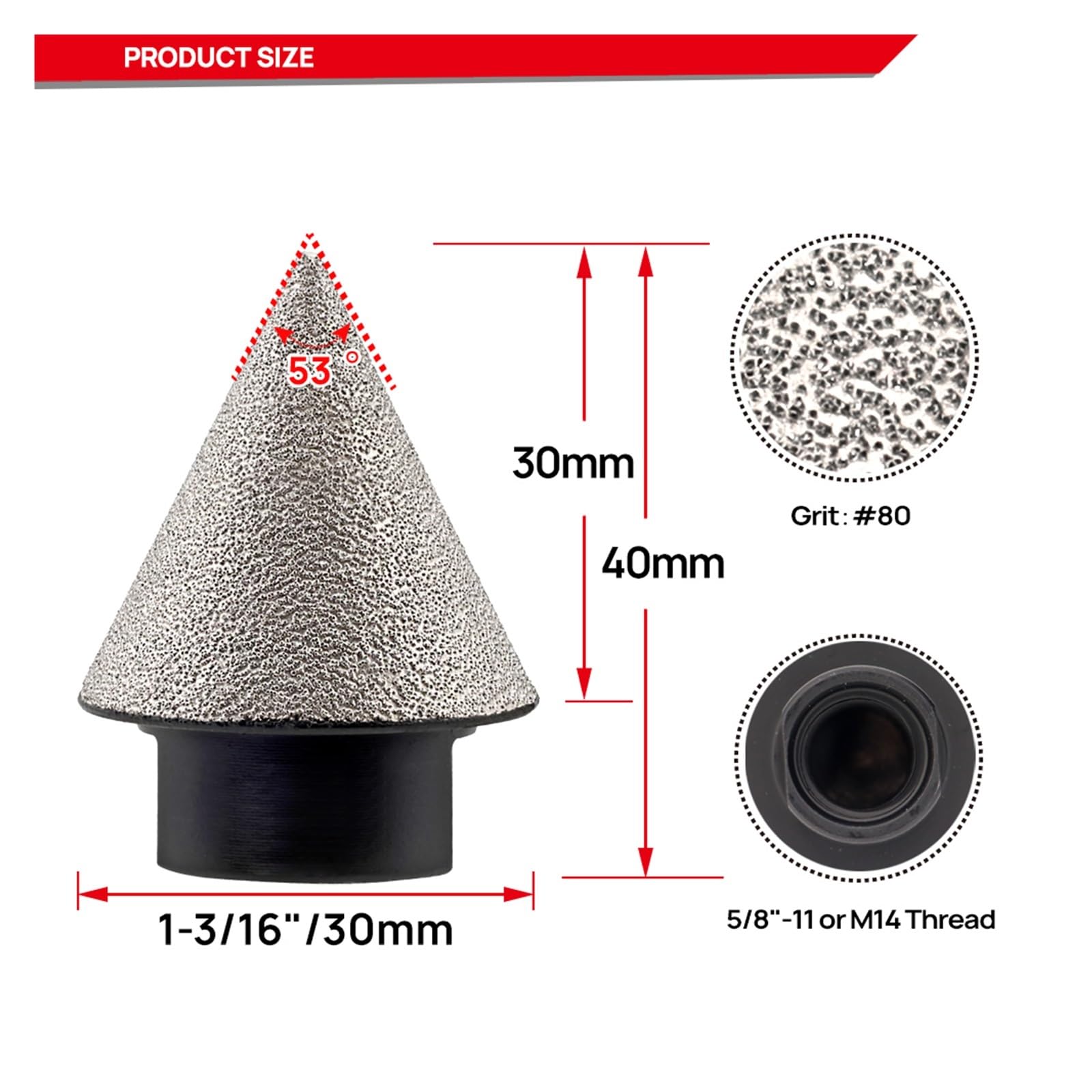 Diamentowe wiertło do fazowania, 1 szt., diamentowe frezy do płytek, kamienia, ceramiki, porcelany, korony, filiżanki, piłki, skos M14 M10 (30 mm, 1 szt., 5 8-11 THREAD)