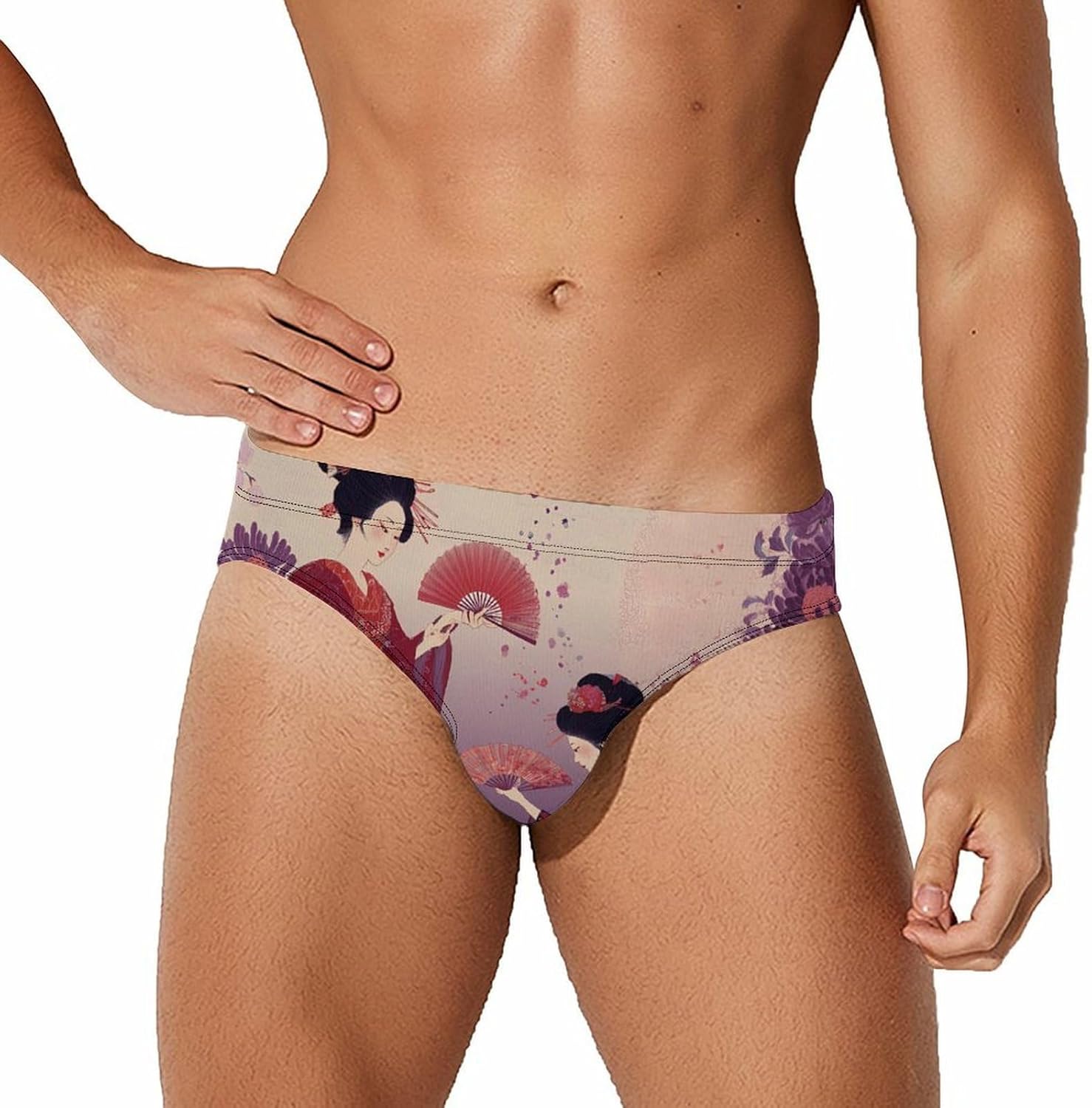 Kimono Dancing Geisha Beauty Men's Swimsuit Brief Sexy Bikini Briefs Retro Printed Swimwear Quick Dry Swimming Trunks XX-Large (xx_l)