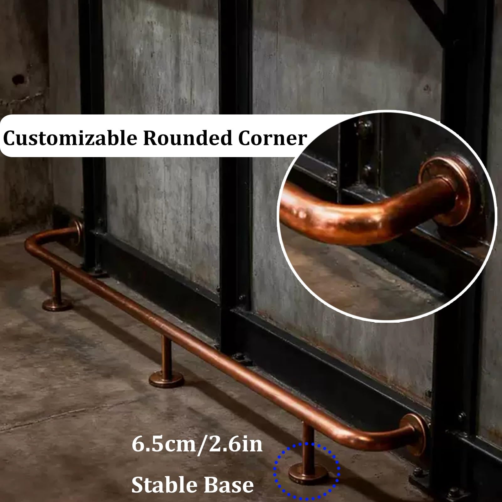 Barra Appoggio Piedi Staffe Per Poggiapiedi Con Barra In Ottone, Bracciolo Retrò In Acciaio Inossidabile Tubo Da 1,3 "OD, Completa Per Montaggio A Pavimento Per Cucina(3.8M/12.47FT)